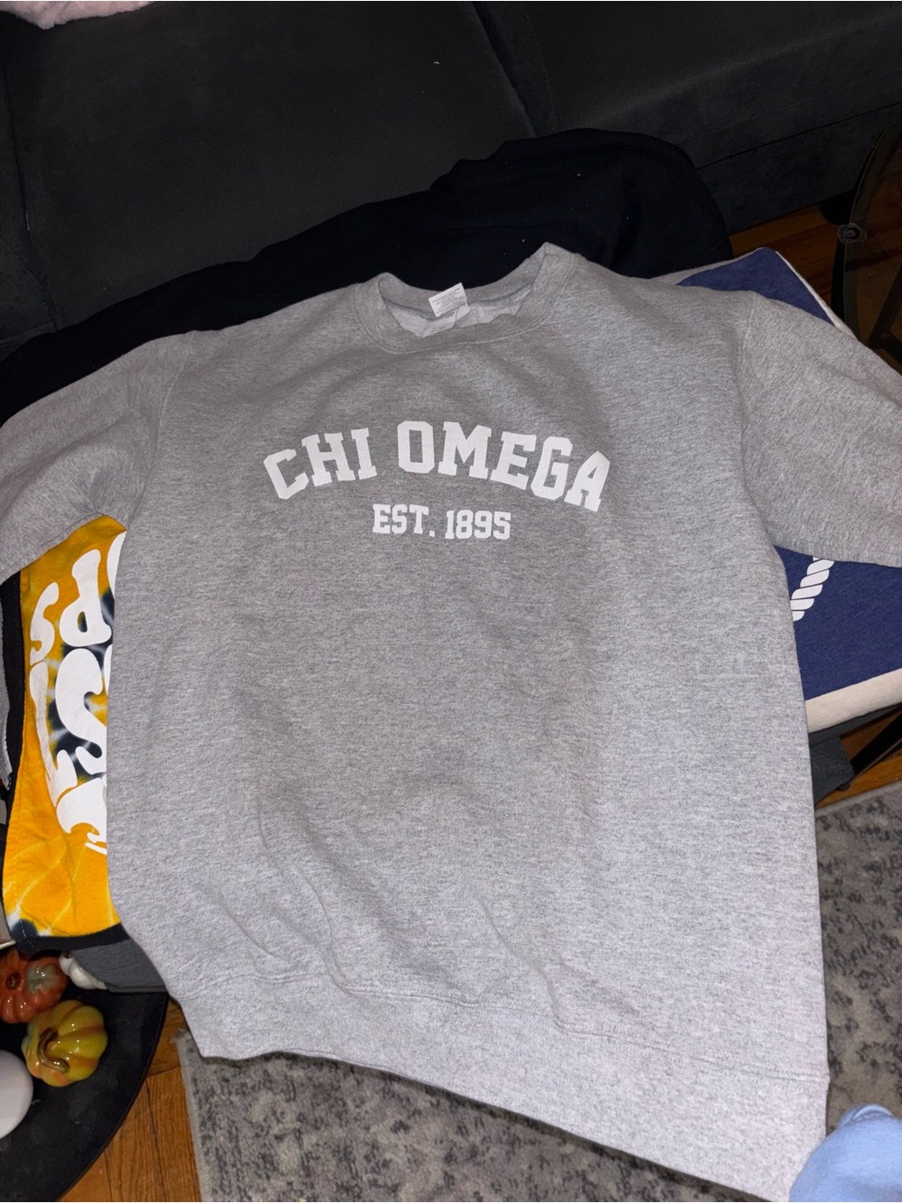 Chi Omega Grey Crewneck Sweatshirt - White Lettering